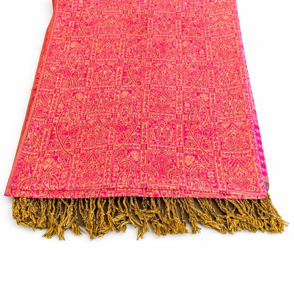 Cashmere Pink & Gold Fringe Scarf | Boho Luxe Wrap
